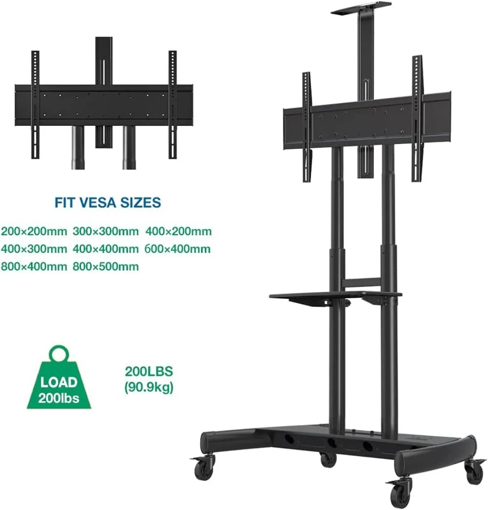 NB North Bayou Mobile TV Cart TV Stand with Wheels for 55" - 85" Inch LCD LED OLED Plasma Flat Panel Screens up to 200lbs