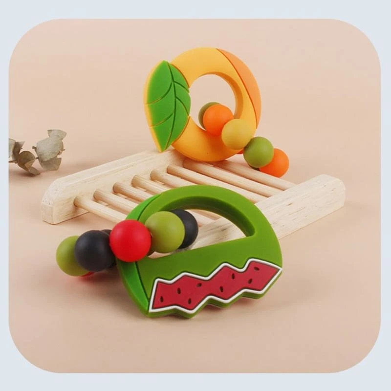 J15U Baby Fruit Silicone Teether Beads Bracelet BPA Chewing Nursing Teething Toy