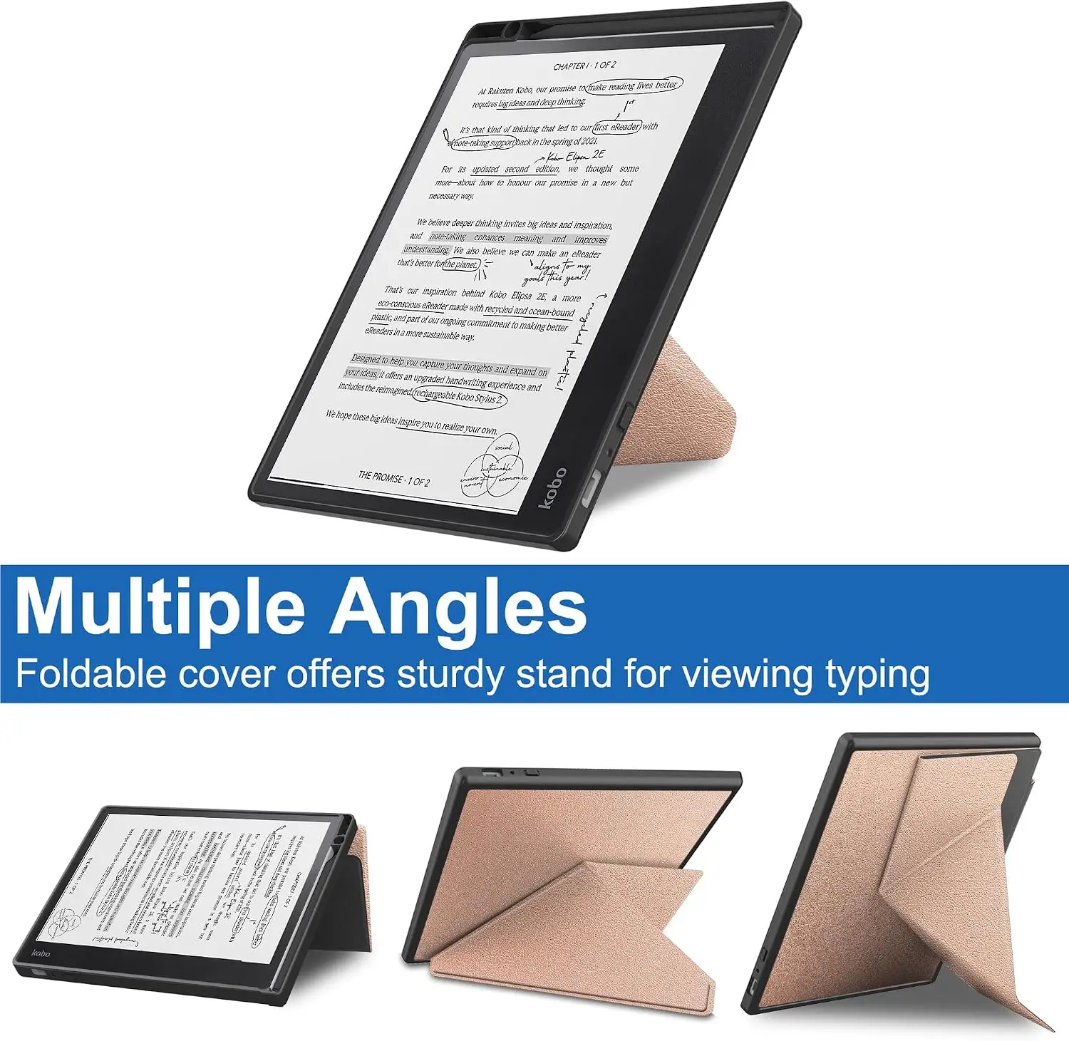For Kobo Elipsa 2E (Model:N605) Cover with Pencil Holder 10.3 inch 2023 Case PU Leather Ebook Sleep Wake Stand Case