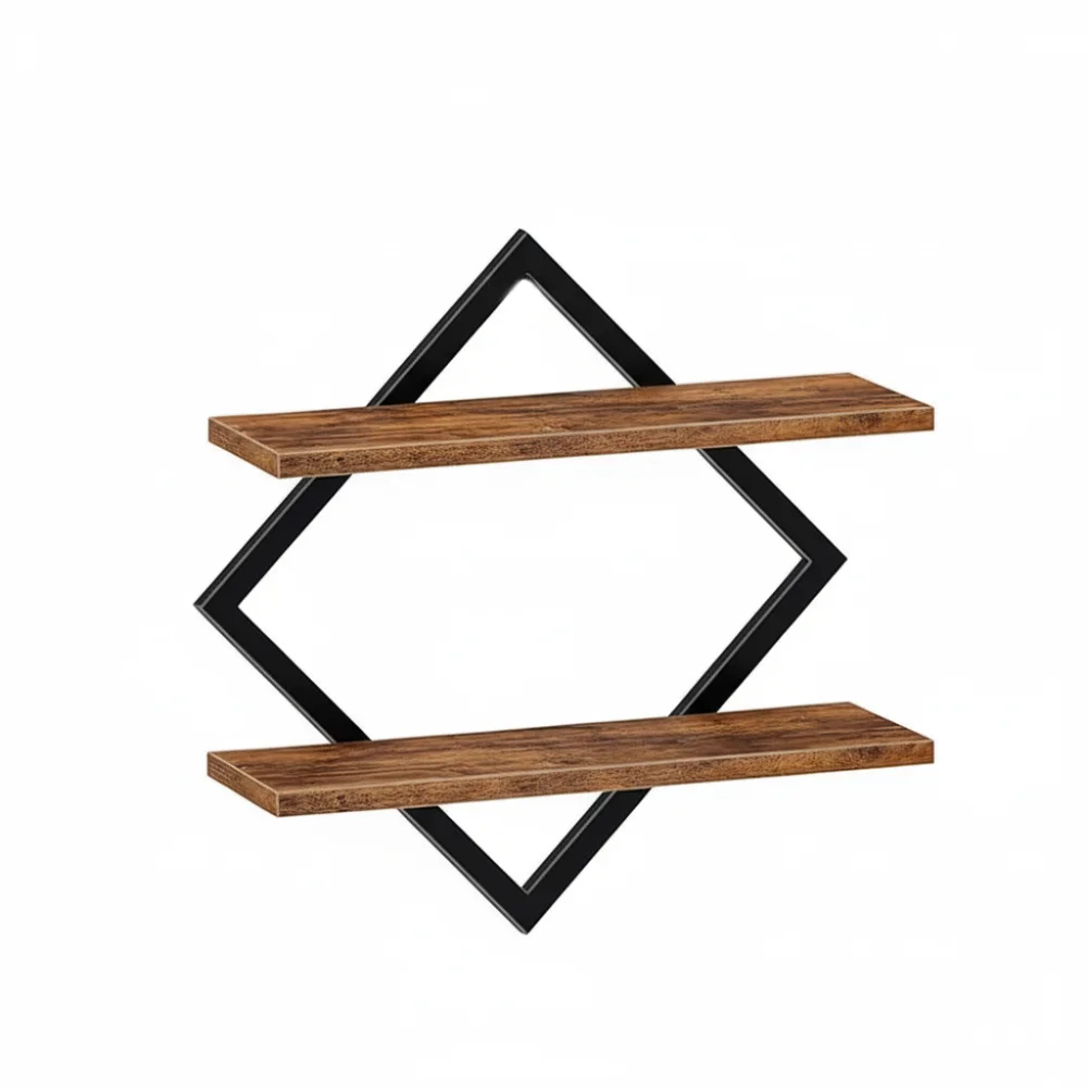 

Wall Mounted Floating Shelves Wooden Thickened Storage Shelf Double-Tier Seamless Wall Shelves for Living Room Bedroom Kitchen