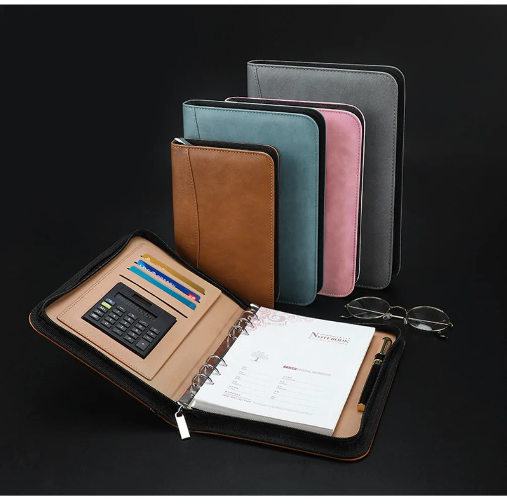 A6/A5/B5 Manager Folder Padfolio Diary Notebook and Journal Calculator Binder Spiral Note Book Business Zipper Bag Line Handbook