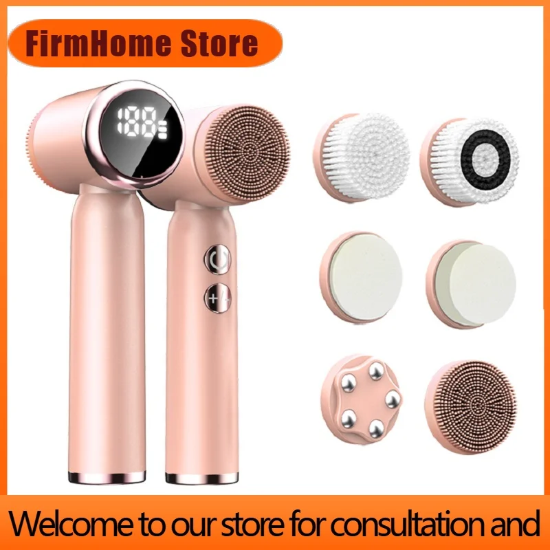 FirmHome StoreLed Waterproof Face Cleaning Brush Exfoliating Massage Face Wash Brush Silicone Electric Facial Cleanser