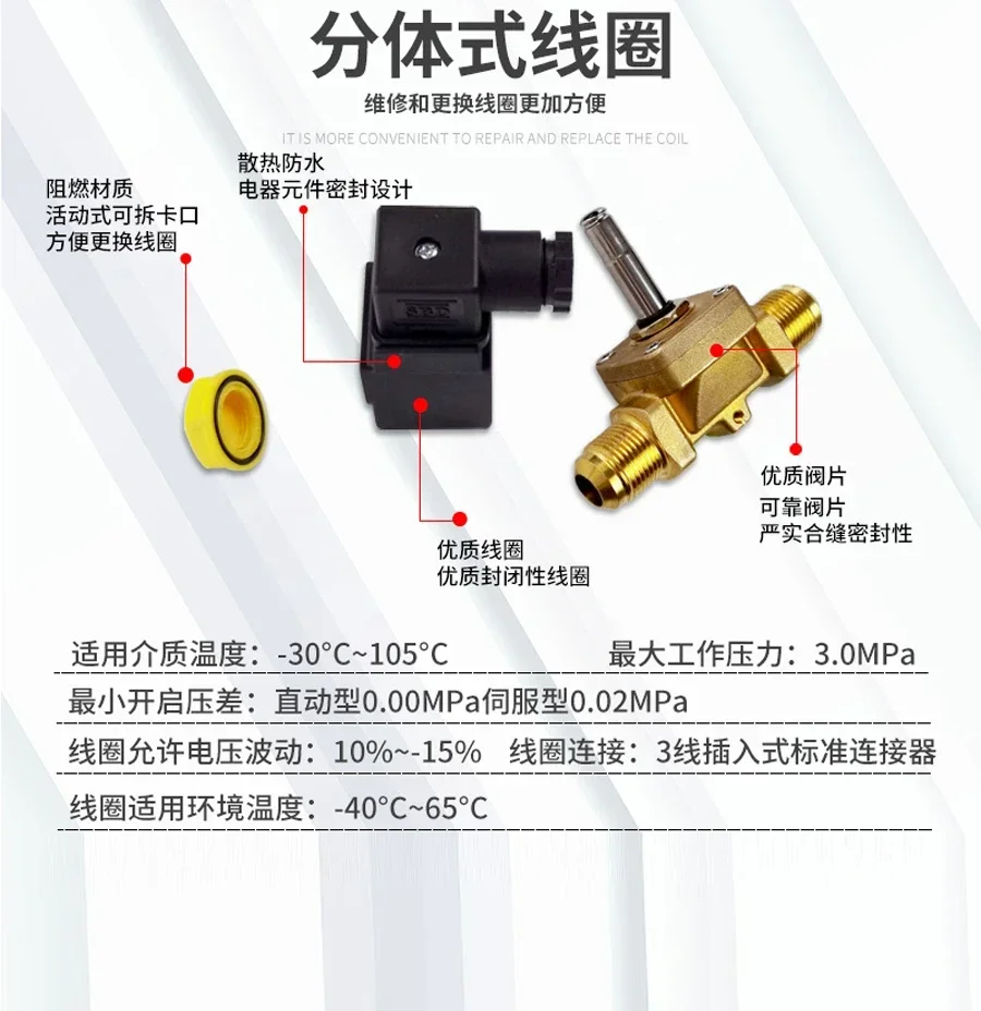 Central air conditioning refrigerant solenoid valve Normally closed solenoid valve 24V heat pump control valve 12V