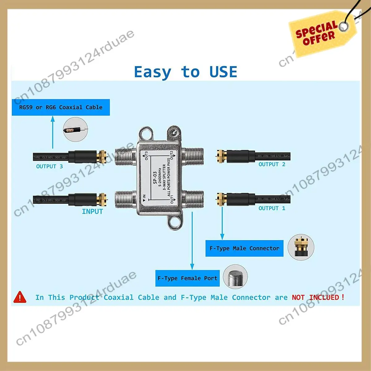 A75T 3 Way Coaxial Cable Splitter، 5-2400 ميجا هرتز، يعمل مع CATV، صندوق STB، الأقمار الصناعية، نظام الهوائي، إنترنت عالي السرعة، شبكة MOCA