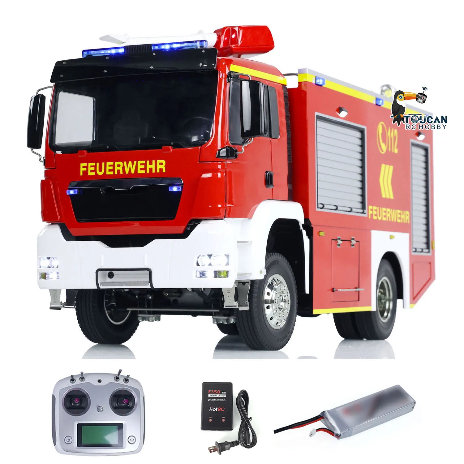 1/14 4x2 RC Fire Fighting Truck 3-speed Transmission Radio Control Fire Vehicles Light Sound Painted Finished Cars Toys TH24238