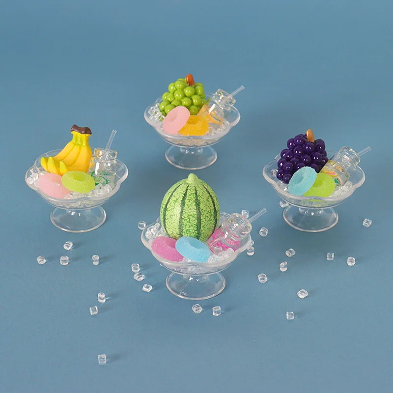 

Miniature Fruit Bowl Dollhouse Food Set, Realistic 3D Fruit with Ice Cubes, Dollhouse Kitchen Accessory for Pretend Play & Scene