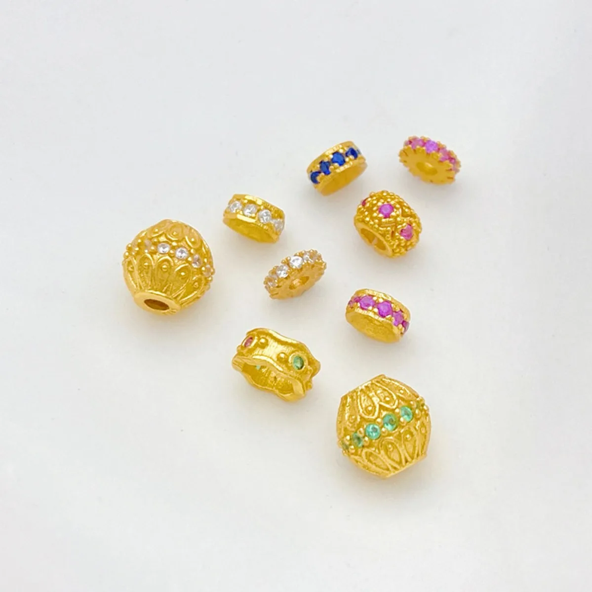 S925 Sterling Silver Antique Gold Plated Barrel Spacer Beads & Discs Inlaid Zircon DIY Bracelet Necklace Jewelry Making Supplies