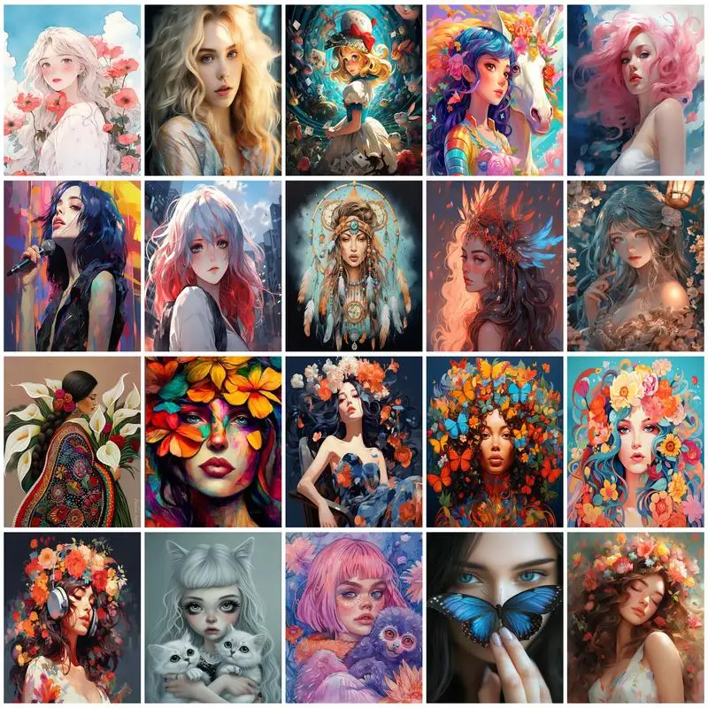 

RUOPOTY-Painting By Numbers Girl Woman Handiwork Paint Kit Color Markers Watercolor Oil Art Picture Frame Crafts Home Decoration