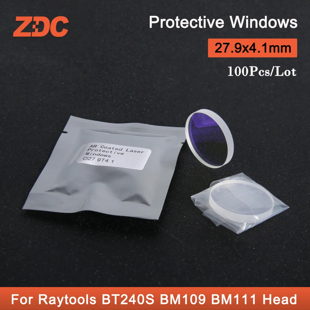 Lot Fibra Laser Proteção Lens 27.9×4.1 mm para Raytools Bt210s Bt240s Bm109 Bm111 Cabeça de Corte 100 Pcs