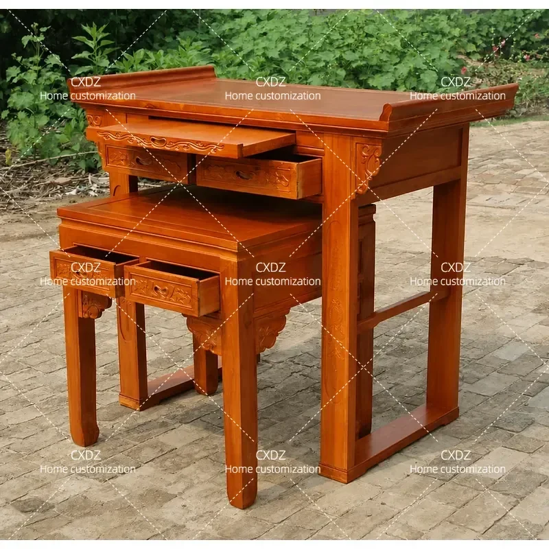 Solid Wood Buddhist Altar Table Household Incense Burner Stand Cabinet God of Wealth Shrine Niche for Home Worship Decor