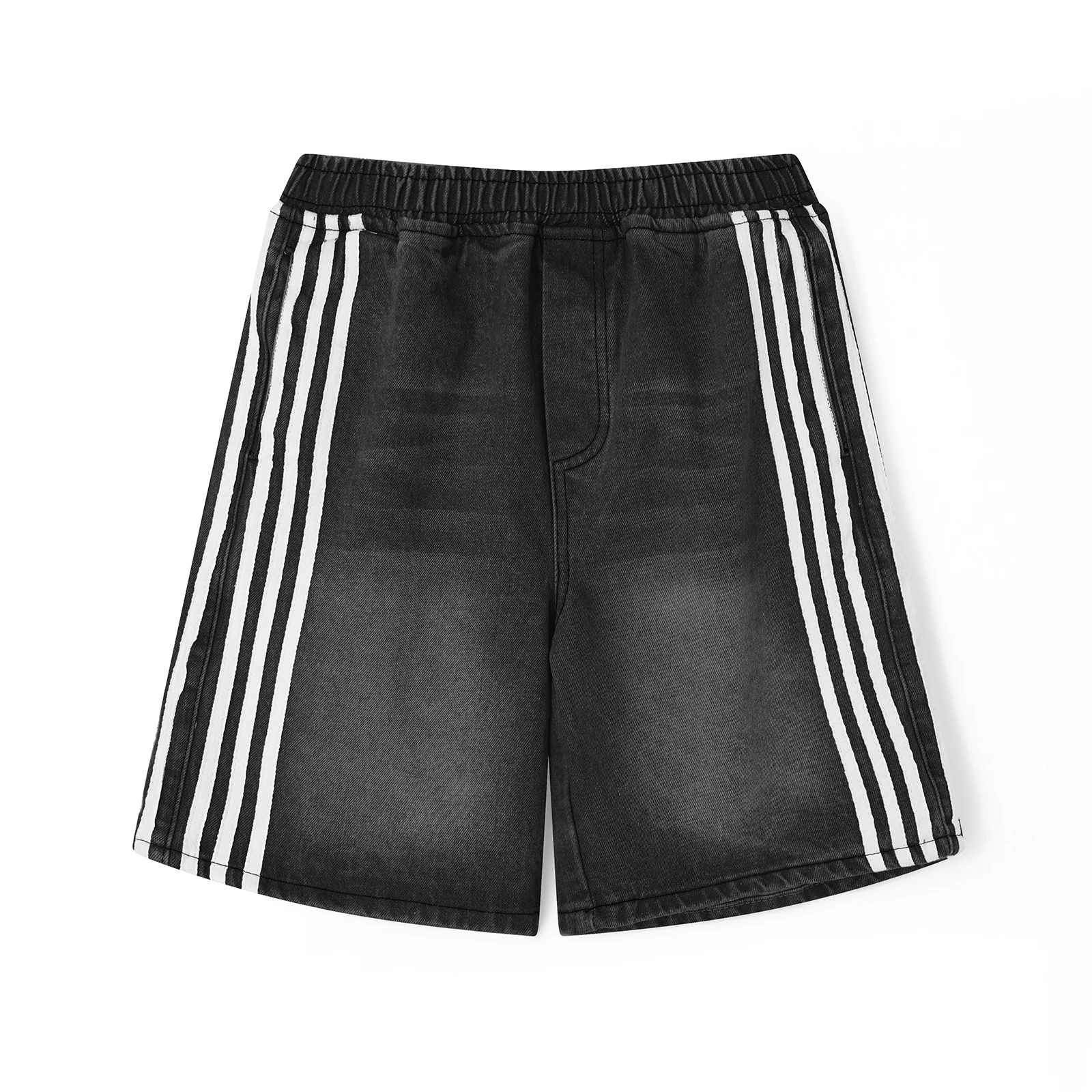 

Мужские джинсовые шорты с эластичной резинкой на талии в полоску, летние повседневные шорты с карманами, уличная одежда