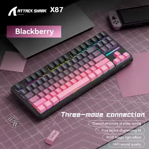 Attack Shark X87 Custom Wireless Mechanical Gaming Keyboard, RGB Backlit, Hot-Swap, 3-Mode Connectivity, Gasket, Large Battery