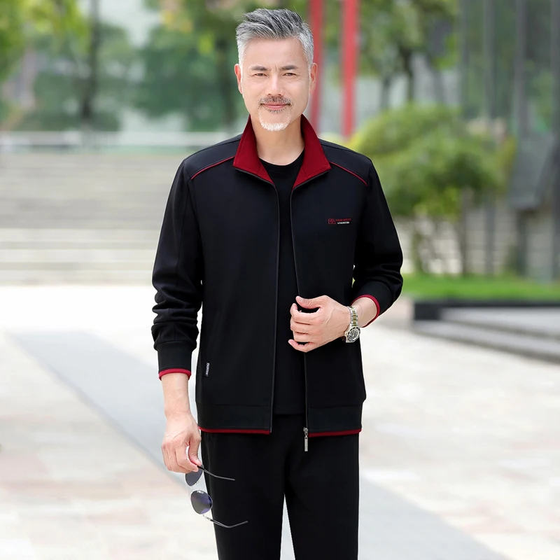 

Свободный спортивный костюм с длинными рукавами для мужчин: повседневный удобный комплект из двух предметов для весны и осени, полиэстер