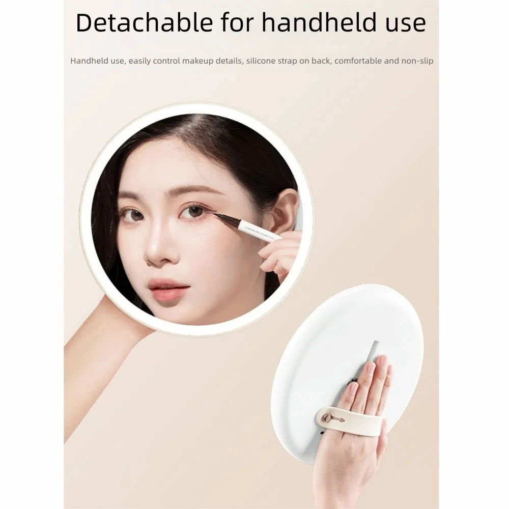 

Съемное зеркало для макияжа со светодиодной подсветкой, вращающееся косметическое зеркало с плавным затемнением в дневной свет и основанием для хранения, трехцветный светильник