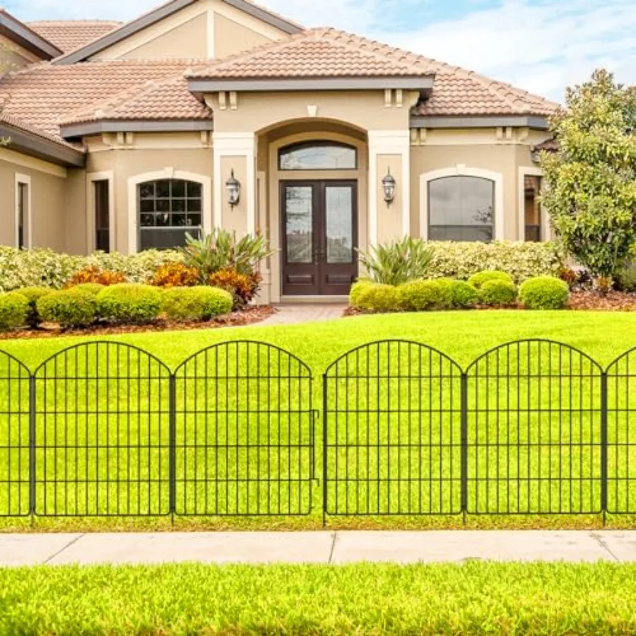

Decorative Garden Fence 5 Panels + 1 Gate, 29.9in H x 11.4ft (L), Rustproof Metal No Dig Fence Animal Barrier for Dog, Flower E