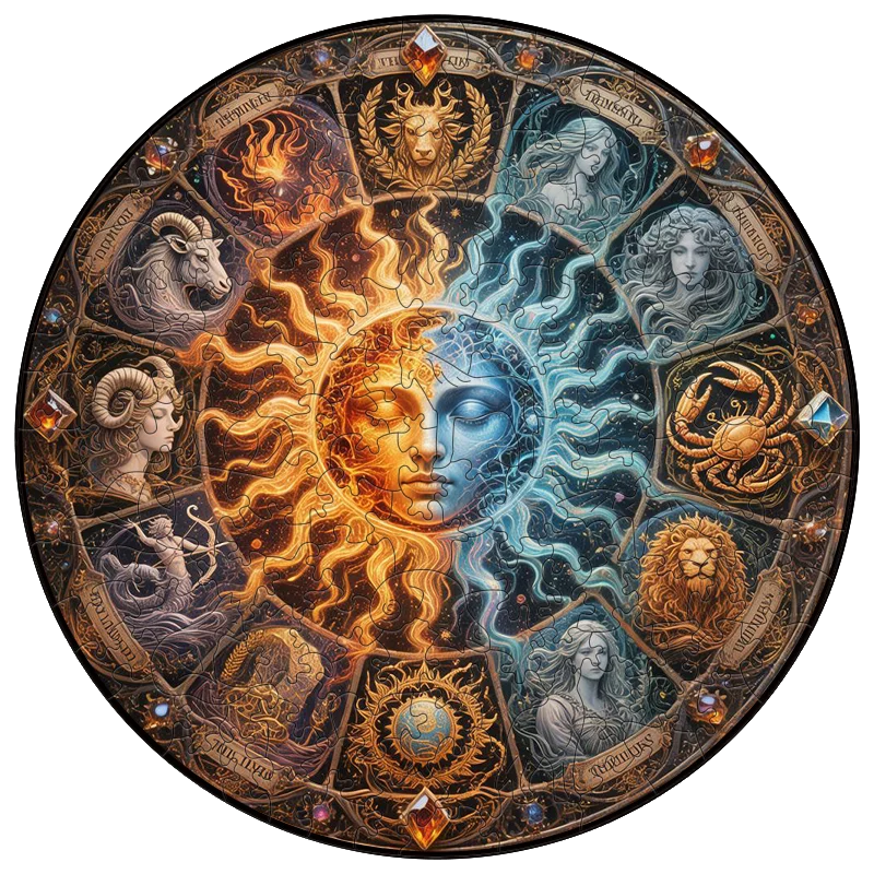 لعبة ترفيهية مريحة وتخفيف التوتر، ألغاز خشبية مكونة من 12 علامة زودياك #1