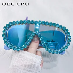 Shiny Diamonds Y2K Sunglasses Women Luxury Oversized One Piece Sun Glasses Goggle Female Trends Rhinestone Shades Eyewear UV400