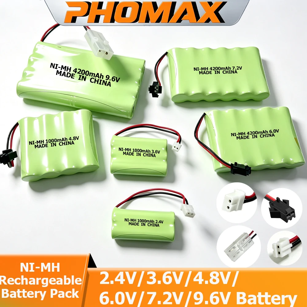 PHOMAX 2.4V/3.6V/4.8V/6V/7.2V/9.6V 4200mAh wiederaufladbarer Akku oder 1000mAh NiMH AAA Batteriepack für RC-Spielzeugautos, Panzer, Roboter
