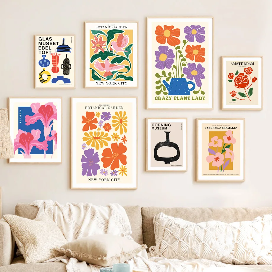 Botanical Garden Floral Canvas Wall Art Mural Poster Retro Pop Plant Museum Print Colorful Nature Home Living Room Gallery Decor