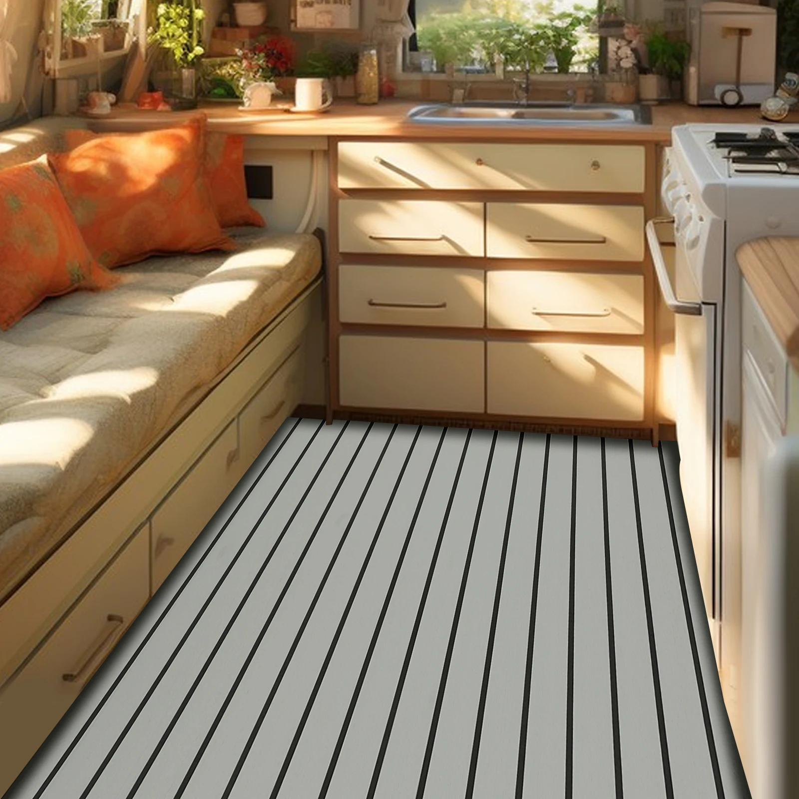 

Самоклеящийся противоскользящий коврик из ЭВА-пены под тик с серыми и черными полосами для автодомов, лодок, яхт