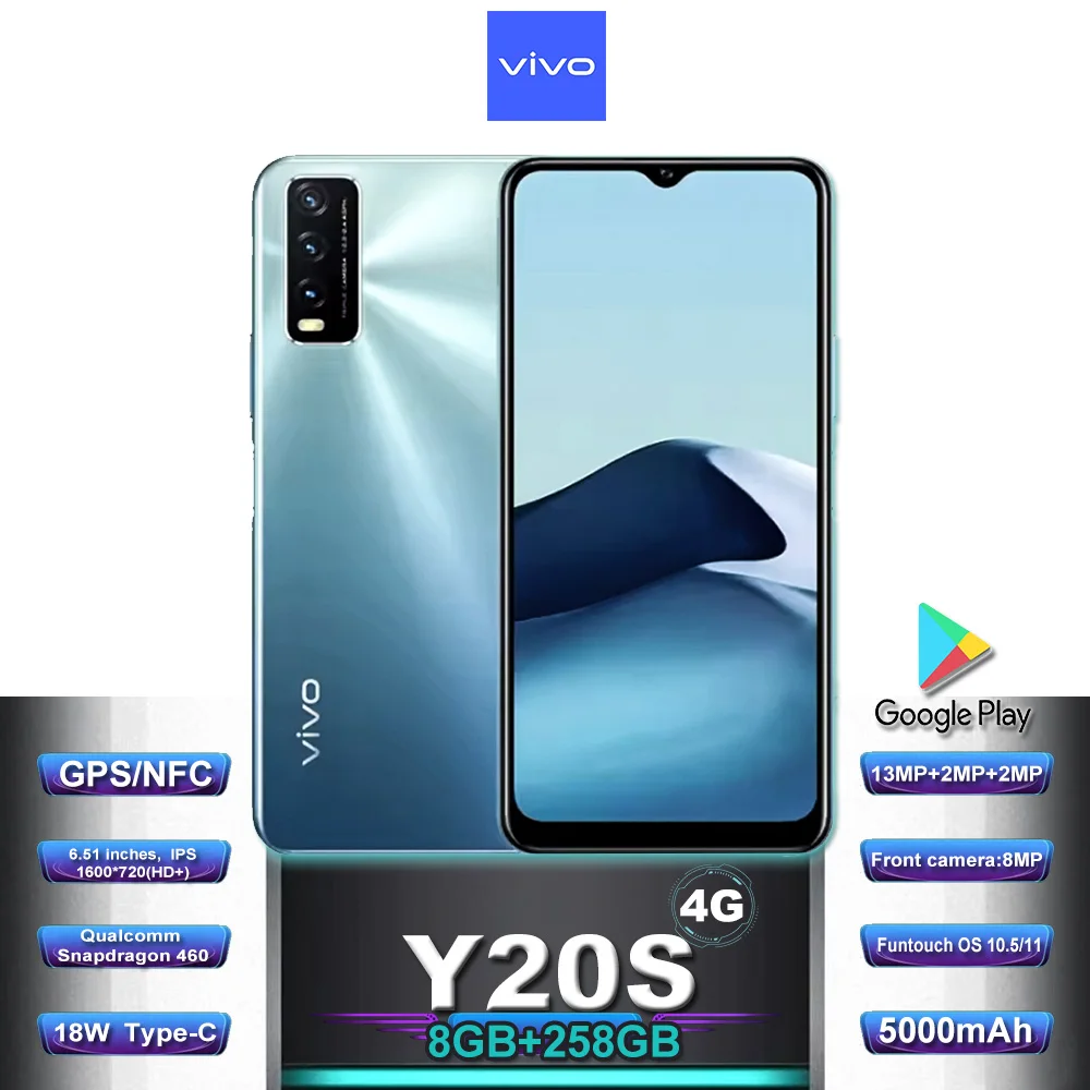 VIVO Y20S 4G dual-sim dual-standby 6.51-inch rear 13MP+2MP+2MP three-camera, front 8MP 8GB+256GB 5000mAh, support NFC function