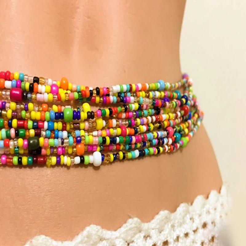 سلسلة البطن مطرزة للنساء ، سلاسل الجسم الطبقات ، نمط بوهو ، ملحق الجسم الهذيان ، ارتداء حزب الشاطئ #3