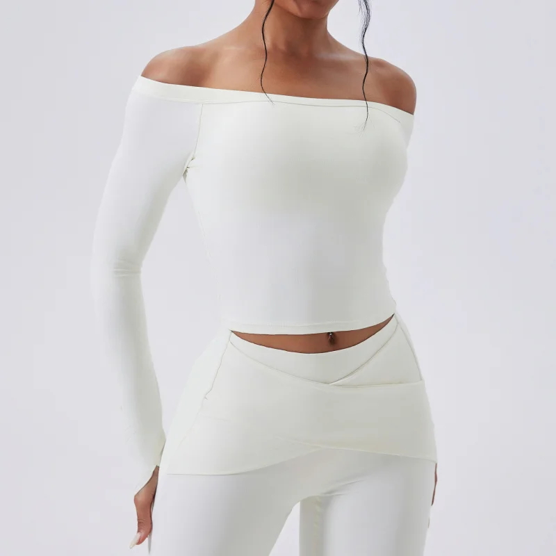 FUBEIKE One-Shoulder Tight-Fitting Long-Sleeve Barely-There Fitness Waist-Cinching Running Outdoor Female Sports Bra Yoga Wear