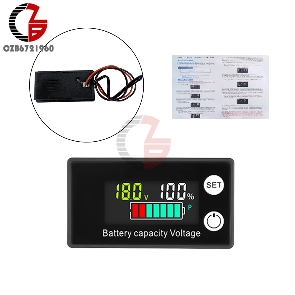 6133A Battery Capacity Indicator LCD Digital Power Meter Lead-acid Lithium LiFe PO4 Voltage Tester for Car Motorcycle DC 8-100V