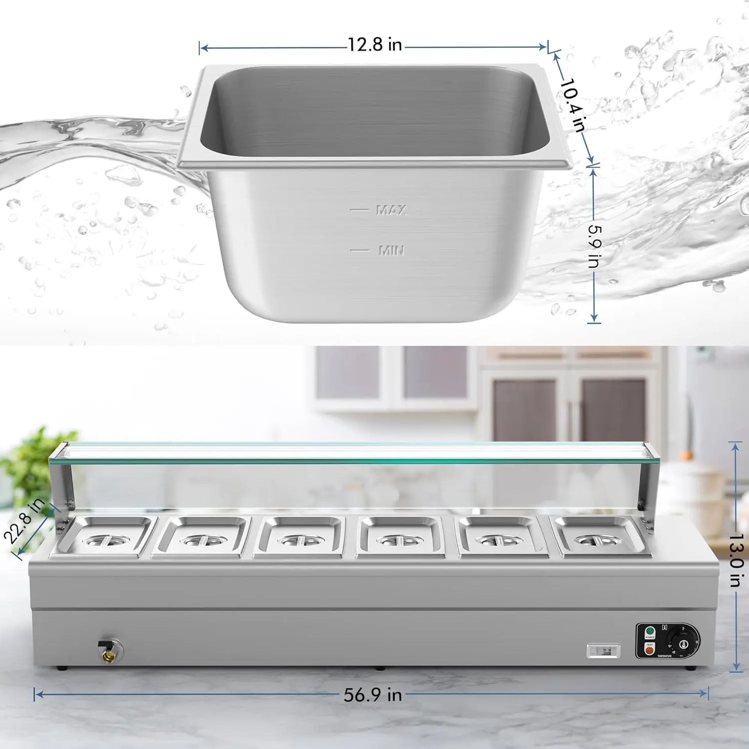 جهاز تسخين الطعام 110 فولت 1500 وات كهربائي من الفولاذ المقاوم للصدأ طاولة بخار باين جهاز تسخين الطعام مع مقالي ذات سعة كبيرة لتقديم الطعام والحفلات R