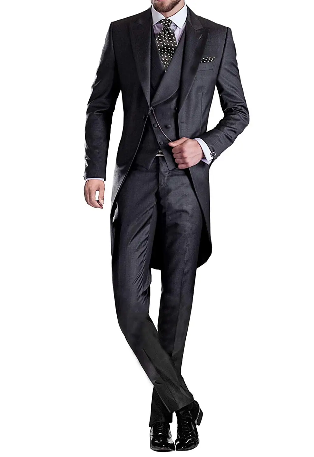 Solid Men\'s Tailcoat Suit Set Business Tuxedos for Men Wedding Suit Coat Pants Vest 3 Pcs Set Dress Blazers Jacket Trousers