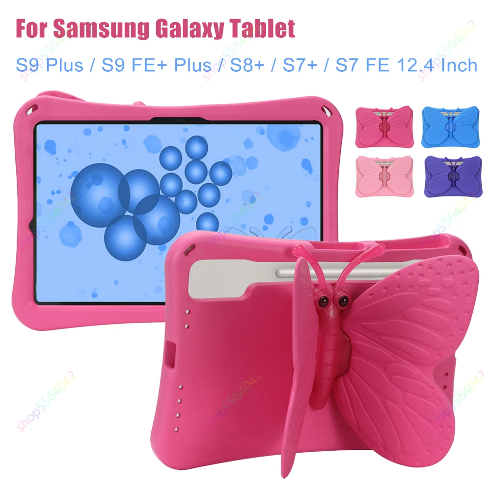 

Safe EVA Tablet Case for Kids 12.4 Inch Samsung Galaxy Tab S9 Plus FE SM-X810/X816B/X610 Butterfly Stand Cover for Samsung S8 S7