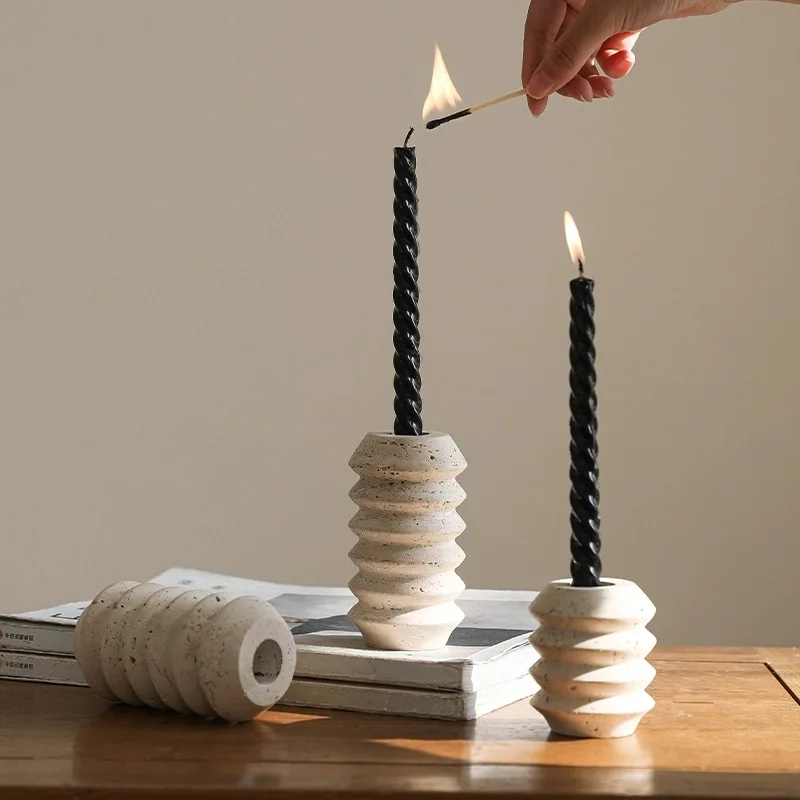 True Natural Travertine Stone Candle Holders  Set Of 2 Premium Marble Candlestick Holder For Wedding Dinning Party Table Cream