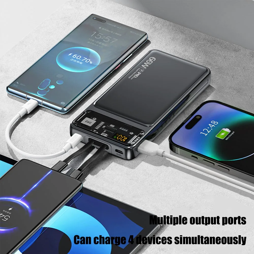 Dazzling Cool Transparent Mecha Power Bank 30000mAh Large Capacity Phone Charger Portable Digital Display Powerbanks with Lines