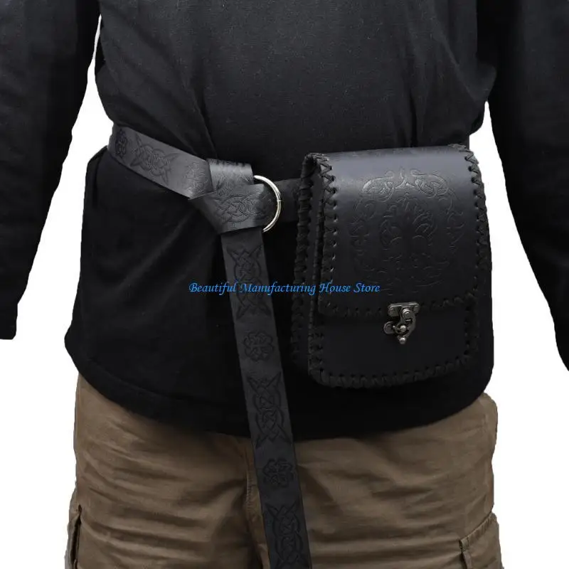 E56A Bolso cinturón medieval PU Monedera monedas cuero Renacimiento Bolsa cintura pequeña
