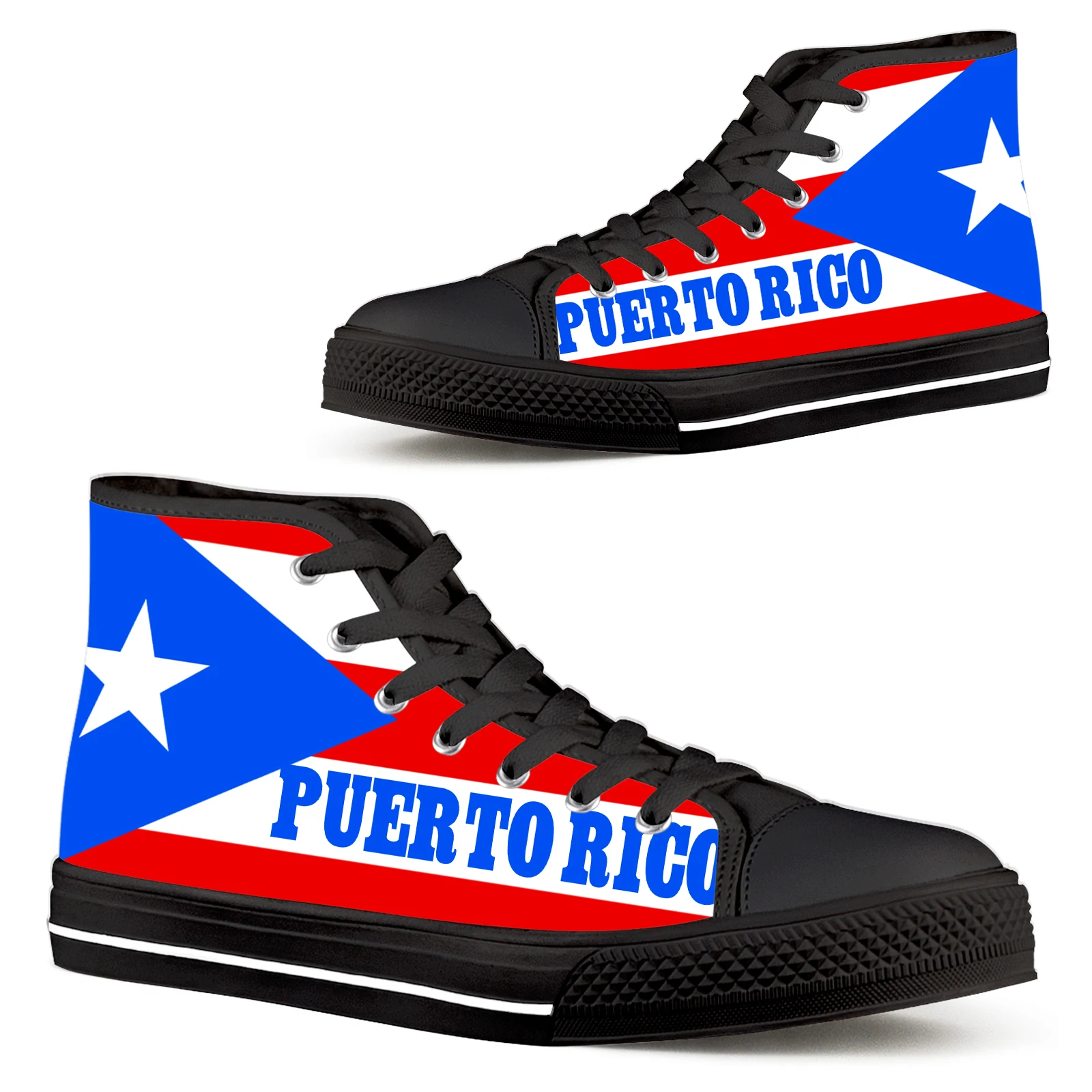 ELVISWORDS Puerto Rico Flag Women's Shoes Black Soft-soled Lace-up Shoes Comfortable Outdoor Sports Shoes Couple Canvas Shoes