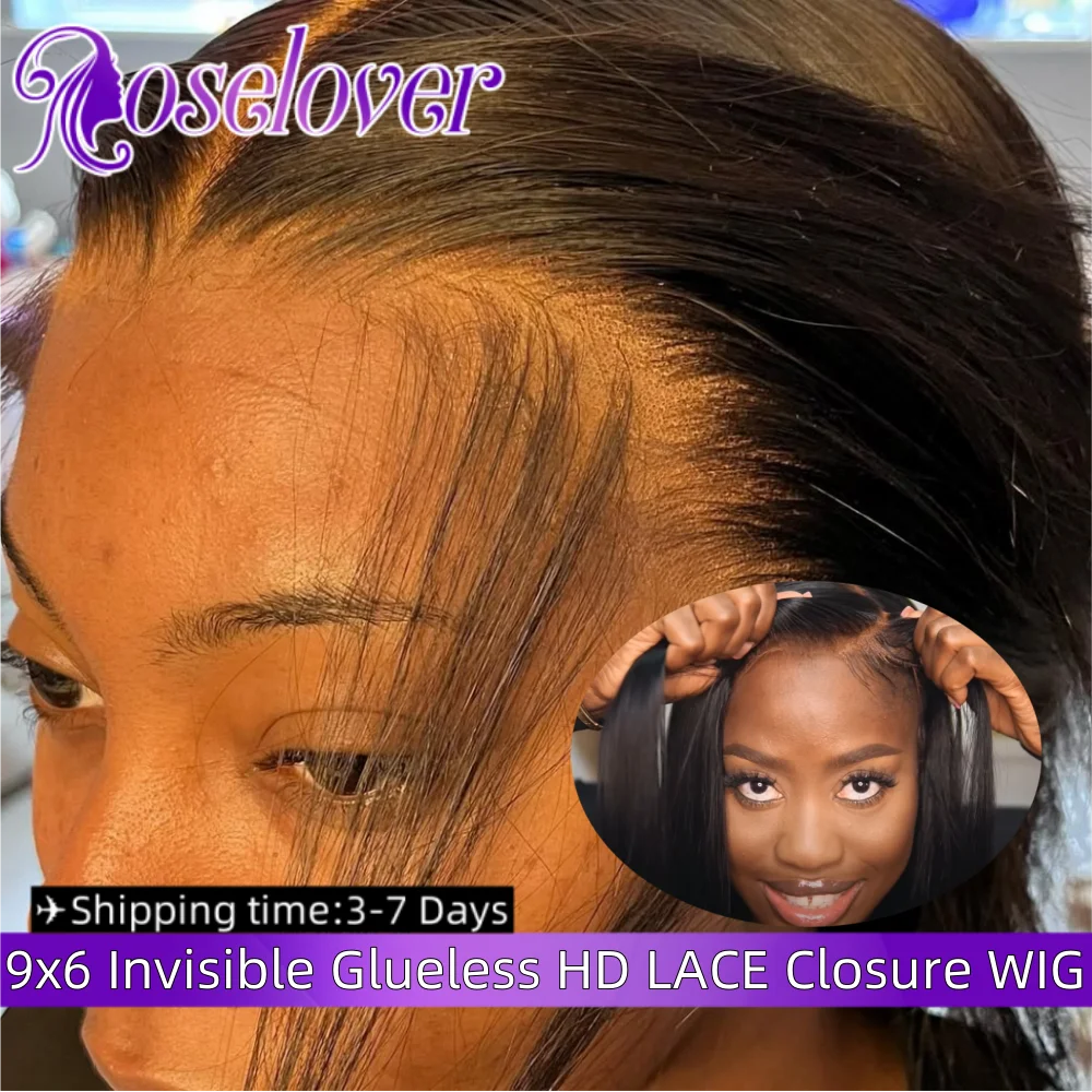 

ROSELOVER 34Inch 9x6 Invisible Real HD Lace Closure Wig Straight Wear to Go Glueless Straight Virgin Hair 250% Density for Woman