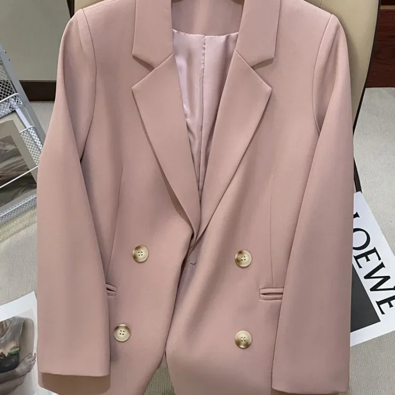 Autumn New Blazers for Women Korean Fashion Commuter Double-breasted Lapel Loose Oversized Office Ladies Tops Jacket Coat Women