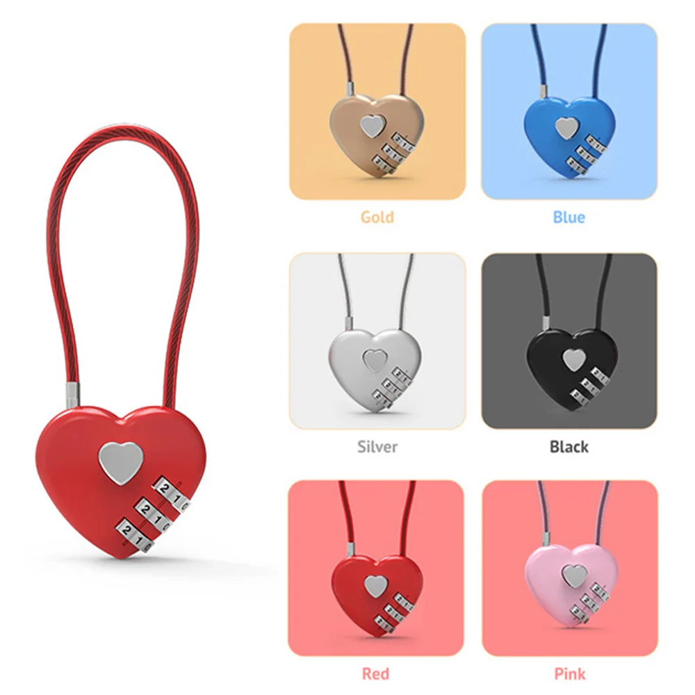 Love Lock Wedding Lock Heart Love Combination Lock School Bag Backpack Trolley Box Concentric Lock Color Zinc bag Accessories