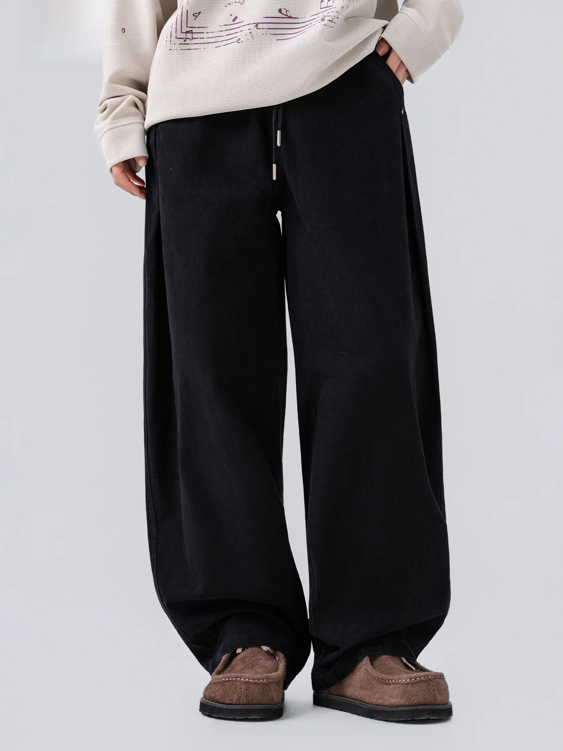 Pure Cotton Drawstring Straight Leg Long Pants Loose Casual Drapey Wide Leg Trousers for Men And Women Fall New Style Heavywe...
