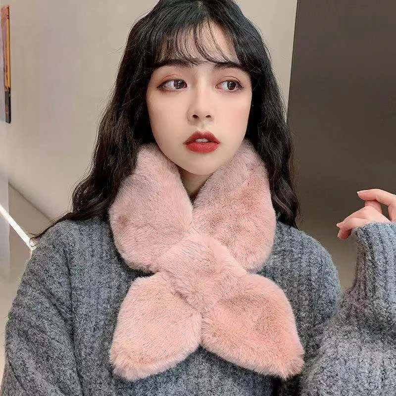 

Scarf for Women Korean Autumn and Winter Solid Color Warm Imitation Rex Rabbit Fur Scarf Fur Collar Scarf Thickened Collar