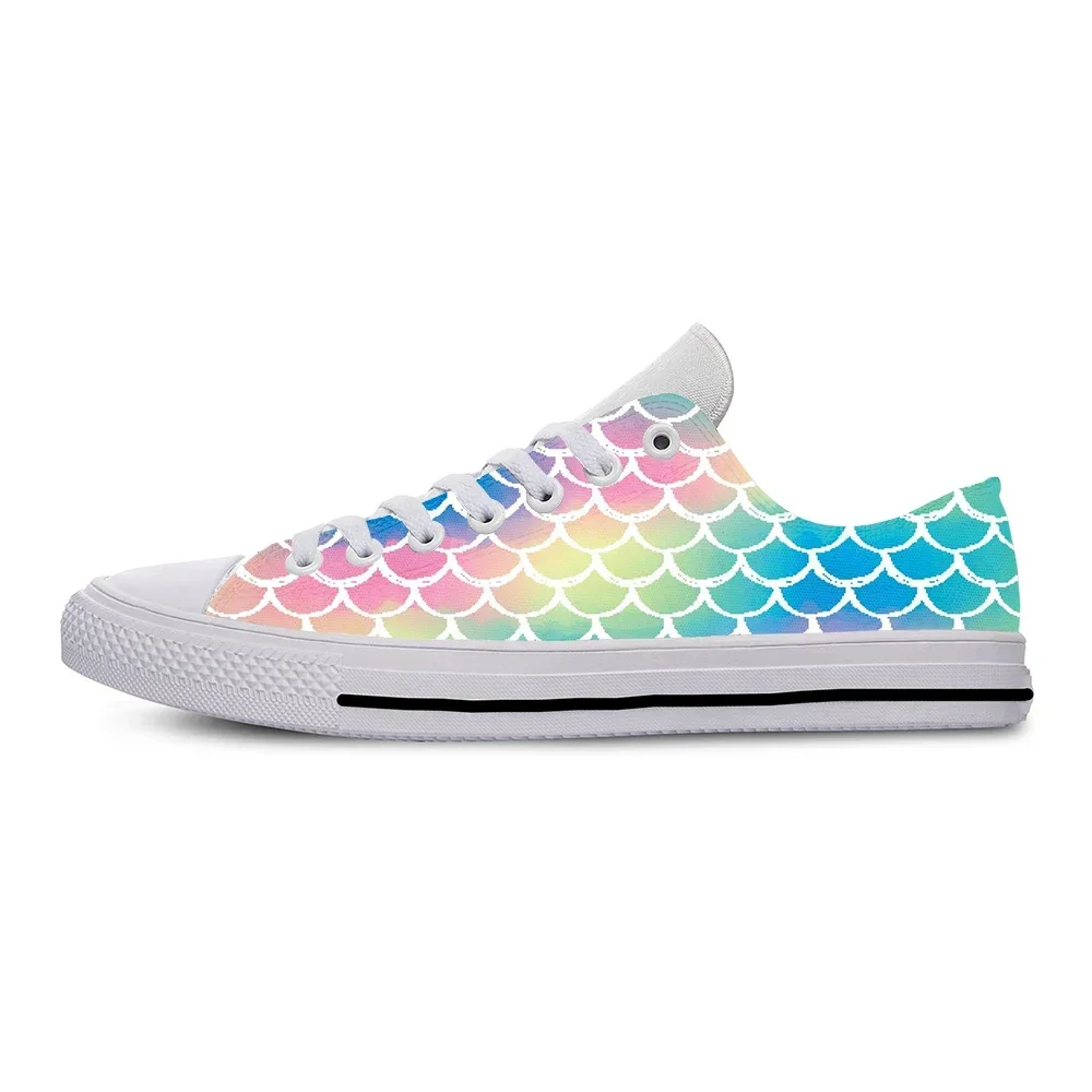 

Hot Cool Mermaid Fish Scale Cartoon Cute Lovely Fashion Casual Cloth Shoes Low Top Men Women Female Sneakers Classic Board Shoes