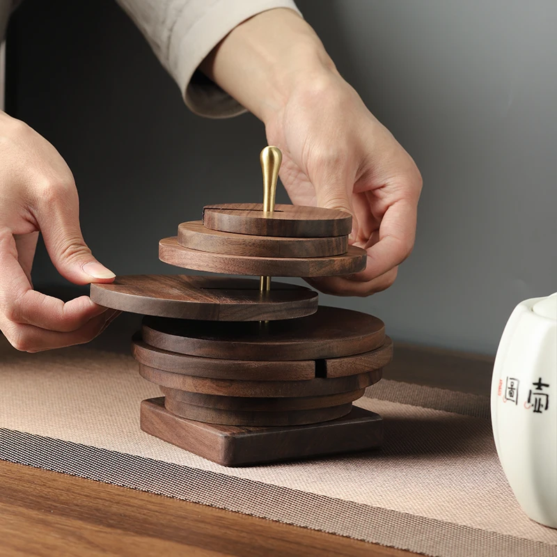 A5L Black Walnut Wood Insulation Mat Dining Table, Mat Household Vegetable Plate Coaster Bowl Mat Casserole