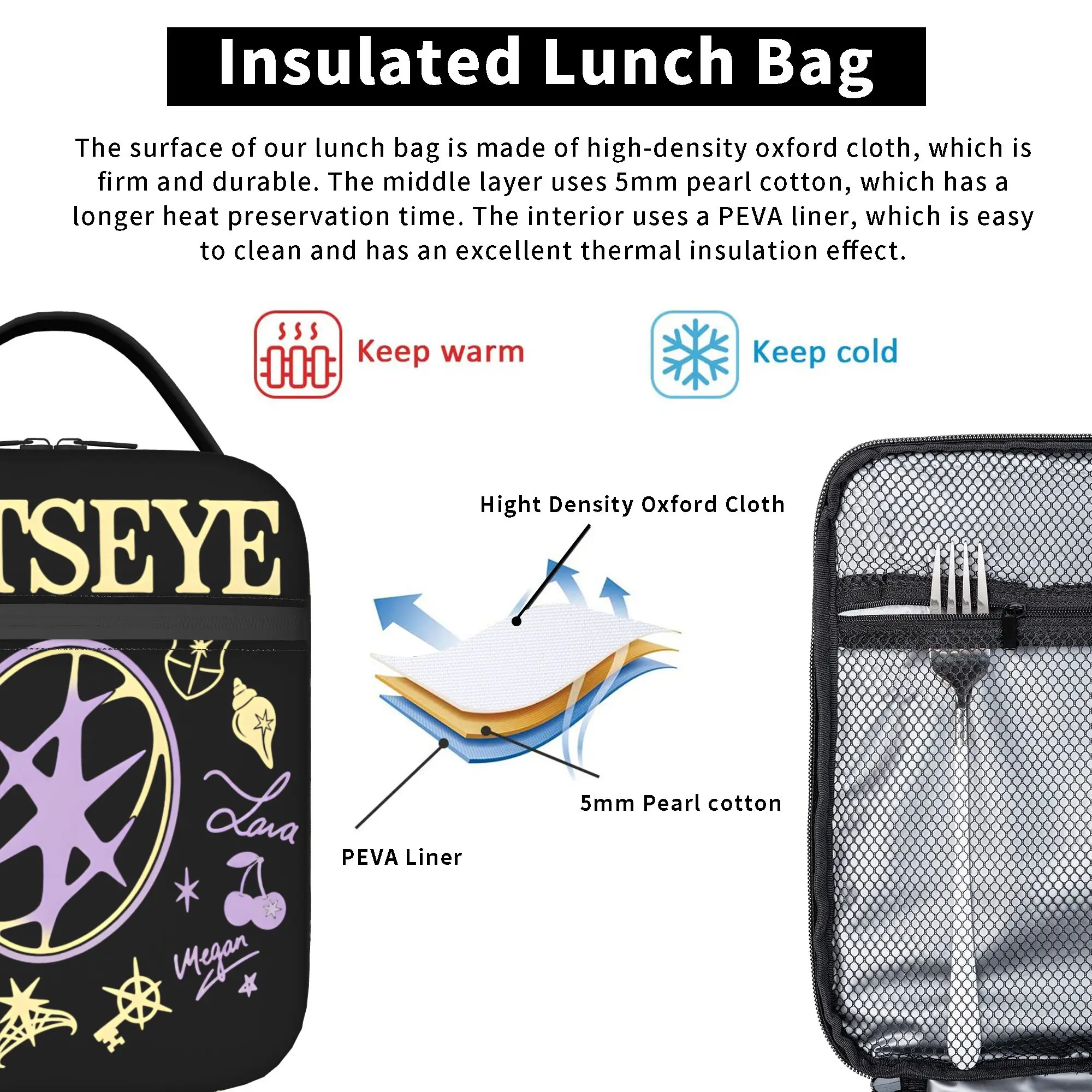 Katseye Group Member Signatures Lunchtasche für Damen, bedruckte Lunchbox, lässige Büro-Kühltasche, praktische Thermo-Tragetasche – Detail 5