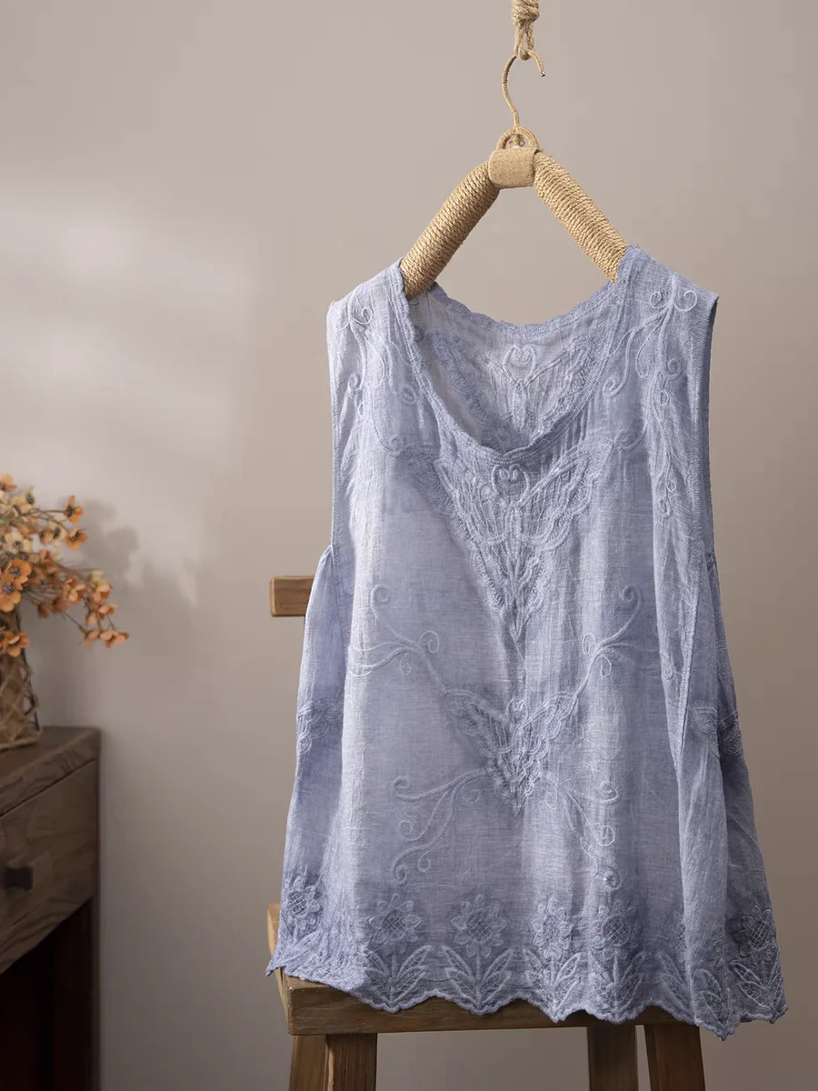 

Лето 202, свободный топ с вышивкой, большой размер, женская модная верхняя одежда, тонкий хлопковый жилет с v-образным вырезом, маленький жилет