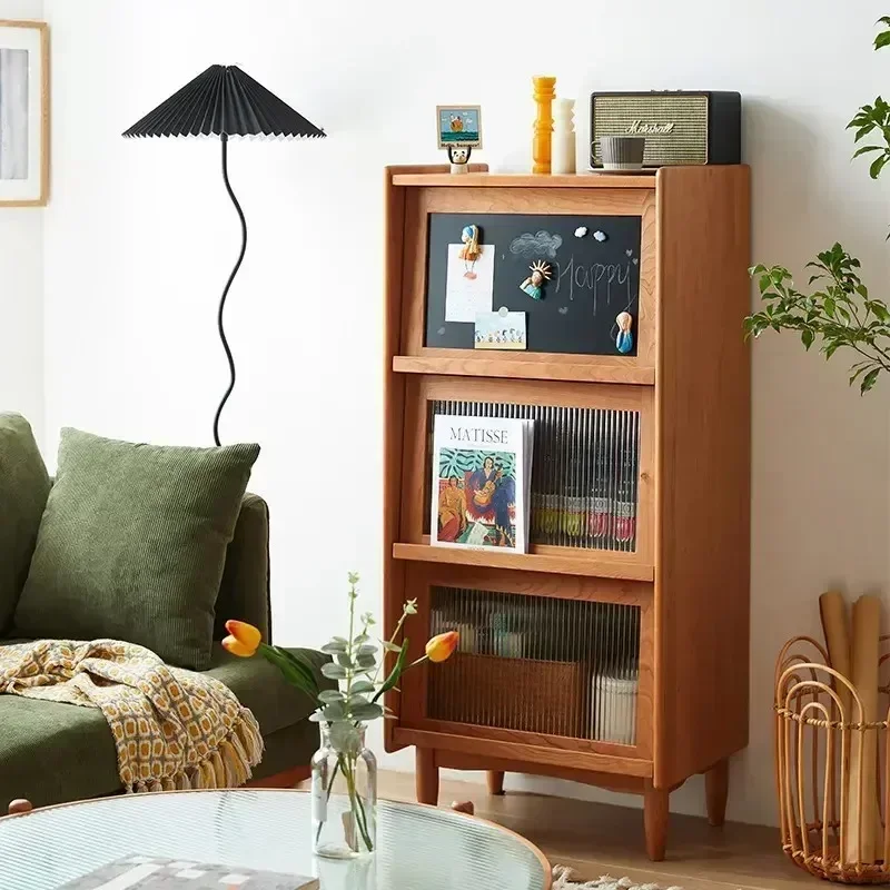 Cherry wood blackboard bookcase Japanese black walnut multi-functional storage side cabinet
