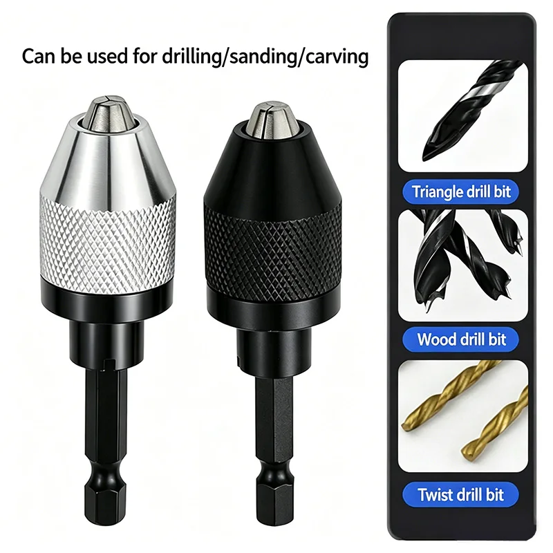 1 PC Hex Shank 3-Jaw Electric Grinder Chuck Aluminum Alloy Rotary Tool Accessory 0.3-6.5mm Clamping Range