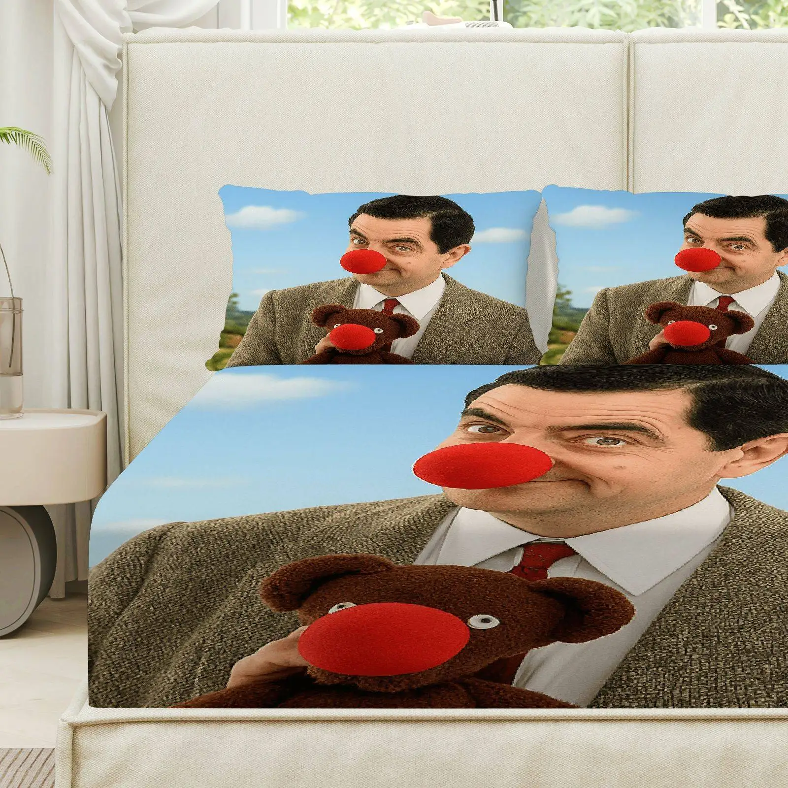 Customize 3pcs British Comedian Funny Character Teddy Bear Fitted Sheet Three Piece Set (1*Fitted Sheet+2*Pillowcases, Coreless)
