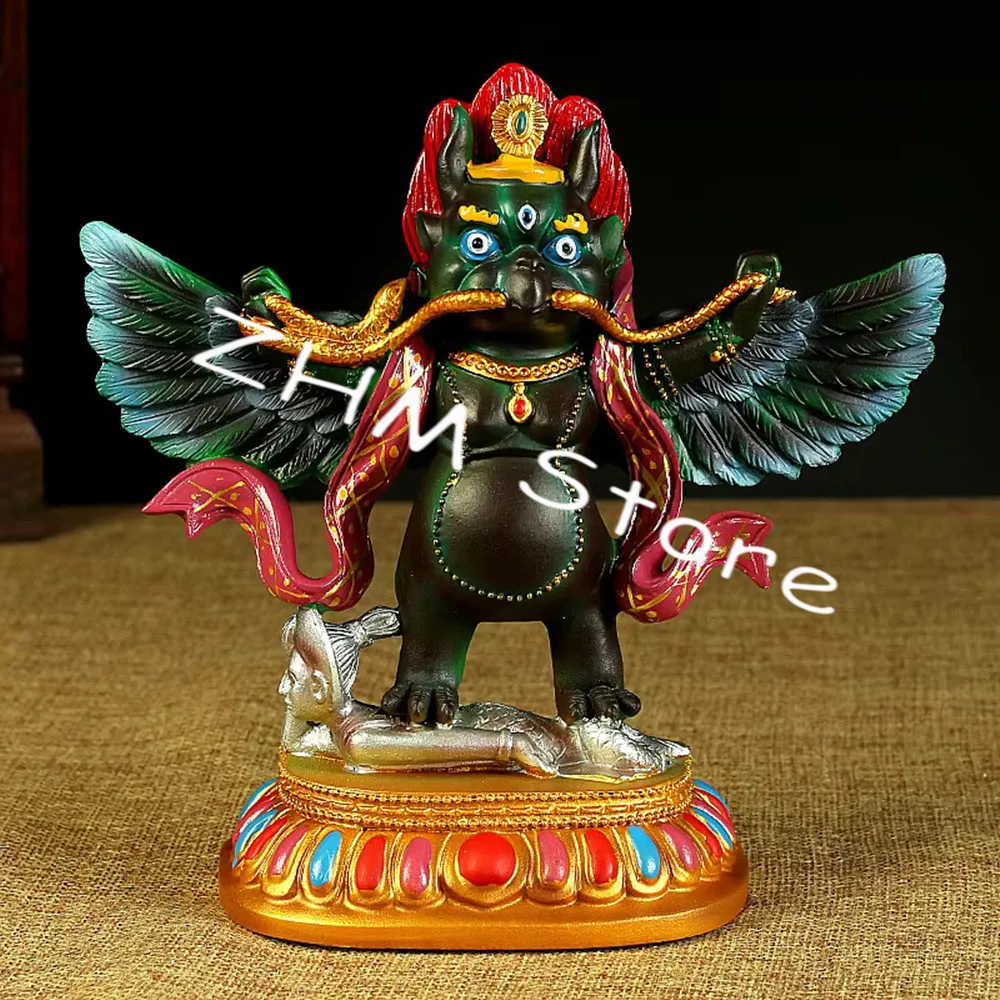 16cm Delicate Resin Plated Buddhist Bodhisattva Roc Golden Wings Bird Tibetan Esoteric Figure Buddha Statue