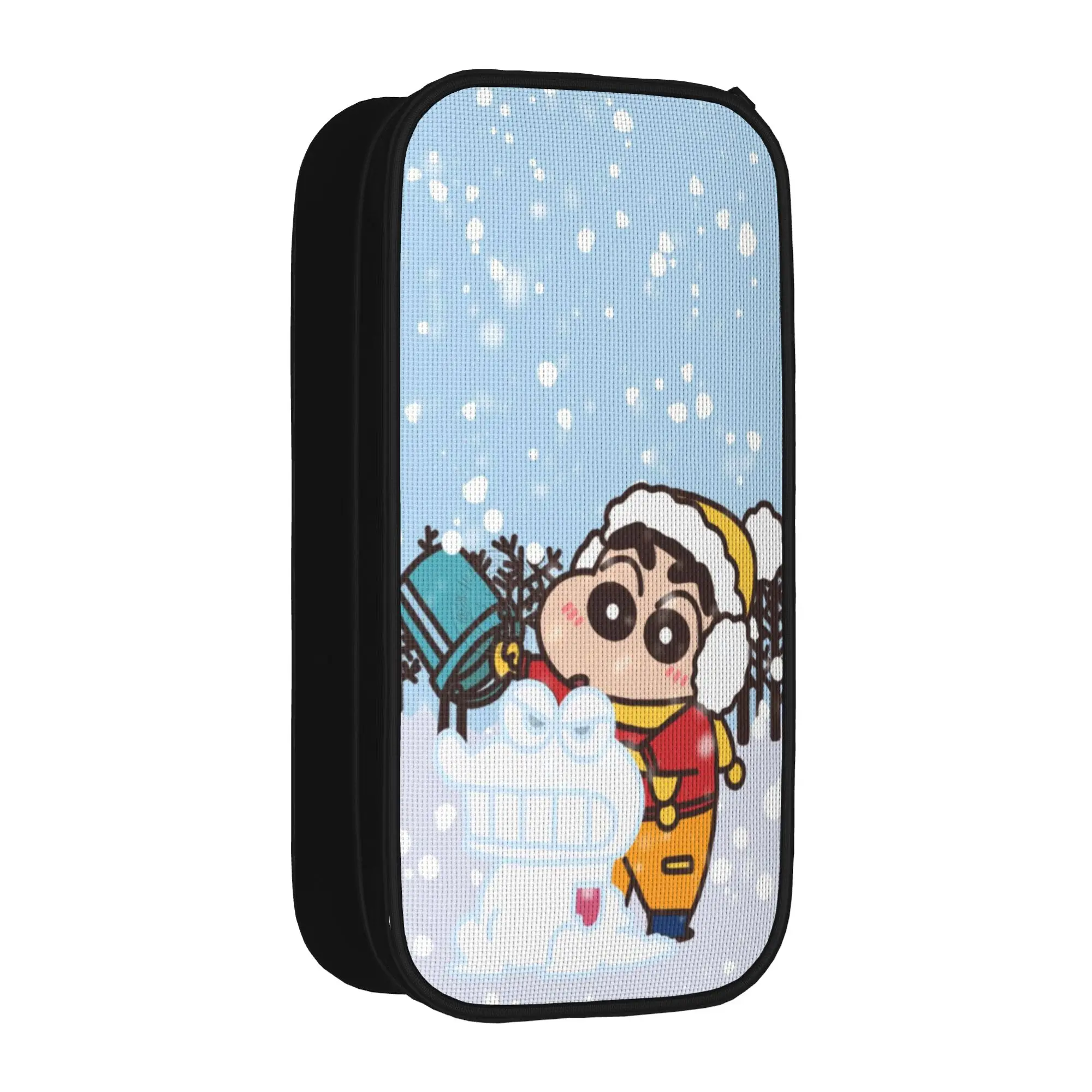 Large-capacity Pencil Case Crayon Shins-chans Cartoon Anime Office Supplies Double Layer Pencil Box Women Make Up Bag Gift