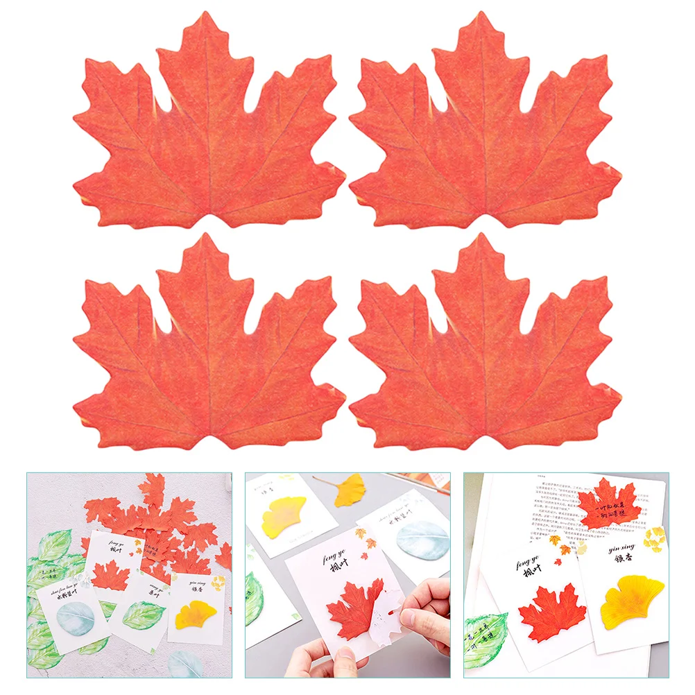 4 Pcs Leaf Stickers Memo Pads Adhesive Paper Notes Double Offset Office Supplies Student Use